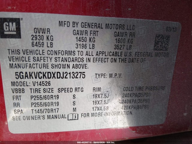 Aukcja sprzedaży 2013 Buick Enclave Leather, vin: 5GAKVCKDXDJ213275, numer aukcji: 45280710