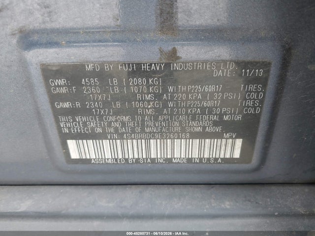 2014 Subaru Outback 2.5i Premium მანქანა იყიდება აუქციონზე, vin: 4S4BRBDC9E3260168, აუქციონის ნომერი: 45280731