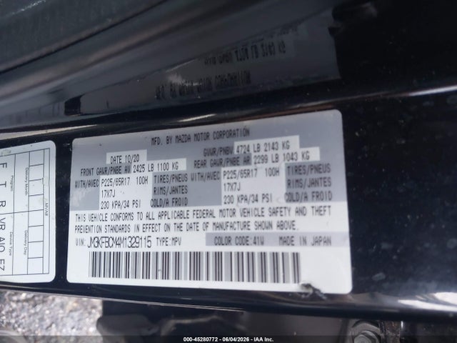Aukcja sprzedaży 2021 Mazda Cx-5 Touring, vin: JM3KFBCM4M1329115, numer aukcji: 45280772