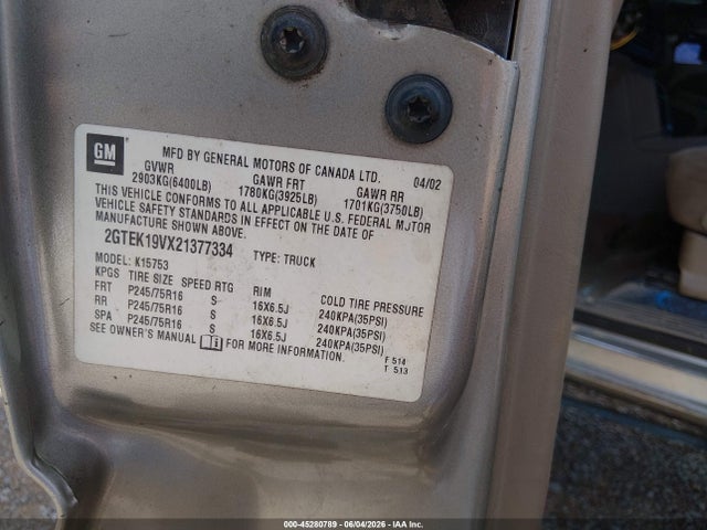 Продаж на аукціоні авто 2002 Gmc Sierra 1500 Sle, vin: 2GTEK19VX21377334, номер лоту: 45280789
