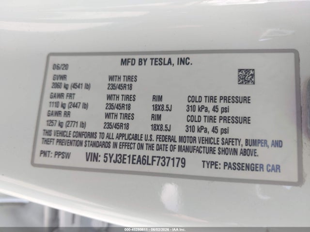 5YJ3E1EA6LF737179 Tesla Model 3 Standard Range Plus Rear-wheel Drive/standard Range Rear-wheel Drive