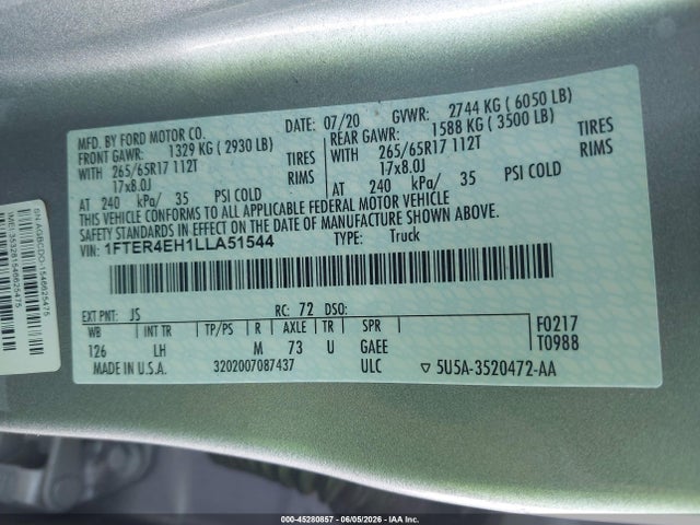 Ford Ranger Xlt 2020 1FTER4EH1LLA51544 Image 9