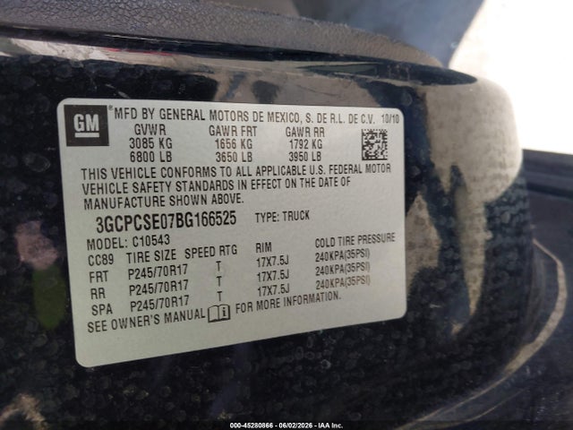 Aukcja sprzedaży 2011 Chevrolet Silverado 1500 Lt, vin: 3GCPCSE07BG166525, numer aukcji: 45280866
