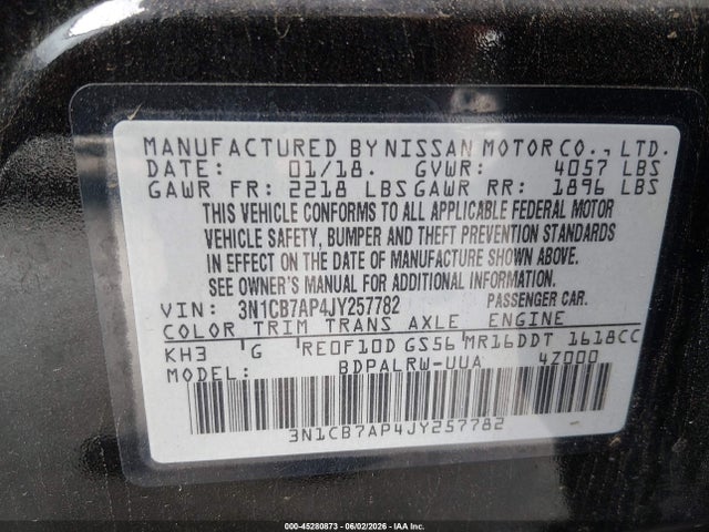 3N1CB7AP4JY257782 Nissan Sentra Sr Turbo