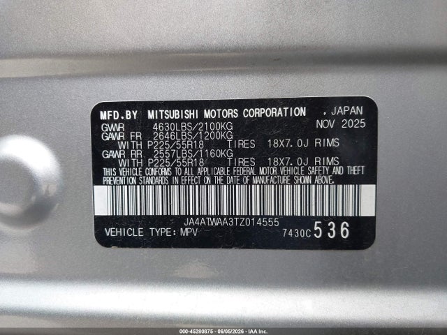 Продаж на аукціоні авто 2026 Mitsubishi Eclipse Cross Black Edition S-awc/se S-awc/sel S-awc, vin: JA4ATWAA3TZ014555, номер лоту: 45280875