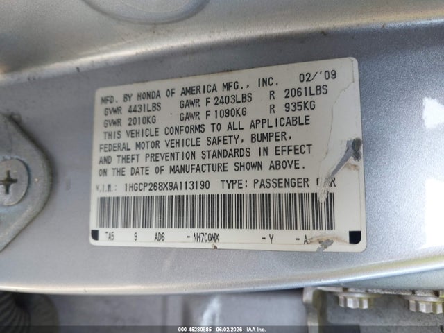 Продаж на аукціоні авто 2009 Honda Accord 2.4 Ex-l, vin: 1HGCP268X9A113190, номер лоту: 45280885