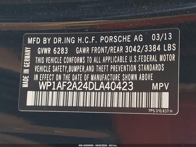 Продажа на аукционе авто 2013 Porsche Cayenne Diesel, vin: WP1AF2A24DLA40423, номер лота: 45280888