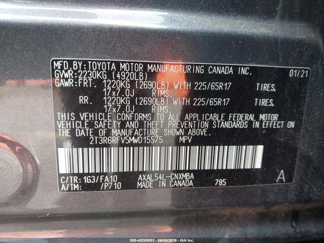 2T3R6RFV5MW015575 Toyota Rav4 Hybrid Xle