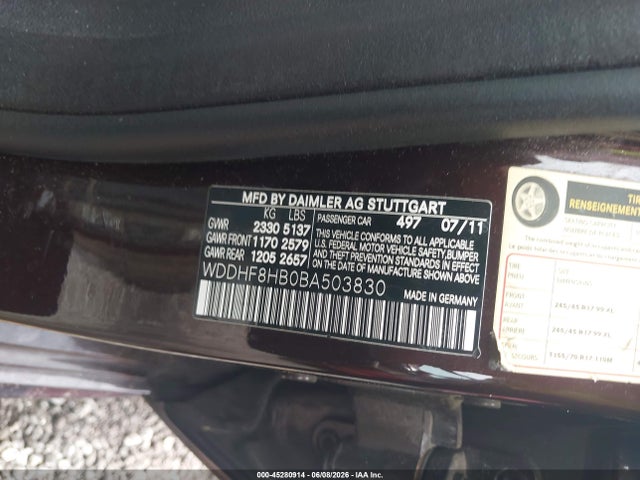 45280914 :رقم المزاد ، WDDHF8HB0BA503830 vin ، 2011 Mercedes-benz E 350 4matic مزاد بيع