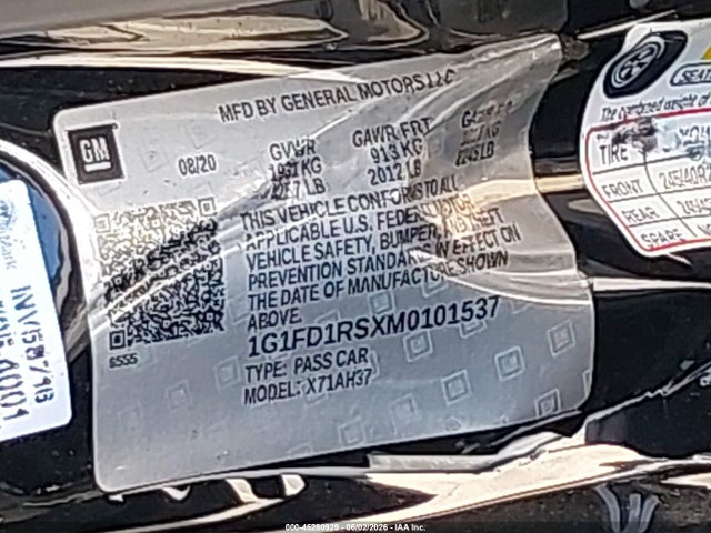 1G1FD1RSXM0101537 Chevrolet Camaro Rwd 3lt