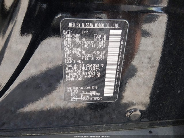 Aukcja sprzedaży 2012 Infiniti Qx56, vin: JN8AZ2NF4C9515719, numer aukcji: 45280955