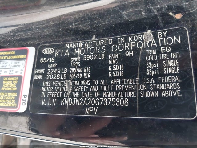 Aukcja sprzedaży 2016 Kia Soul, vin: KNDJN2A20G7375308, numer aukcji: 45280966