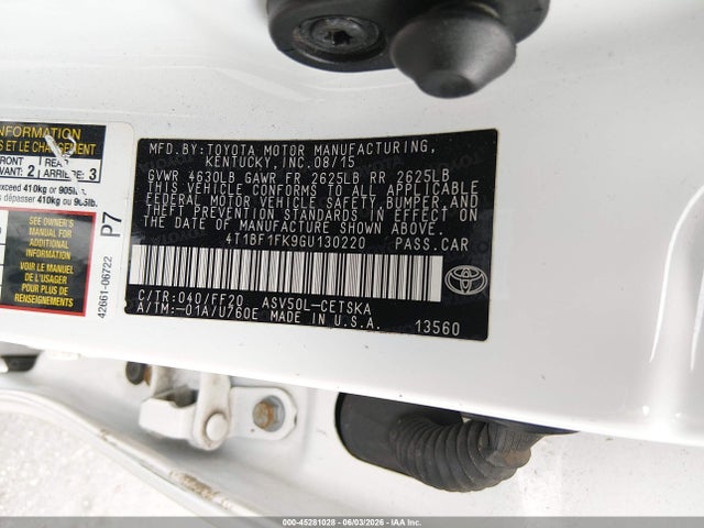 2016 Toyota Camry Se მანქანა იყიდება აუქციონზე, vin: 4T1BF1FK9GU130220, აუქციონის ნომერი: 45281028