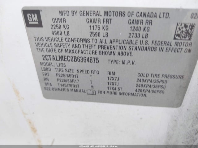 Aukcja sprzedaży 2011 Gmc Terrain Sle-1, vin: 2CTALMEC0B6364875, numer aukcji: 45281030