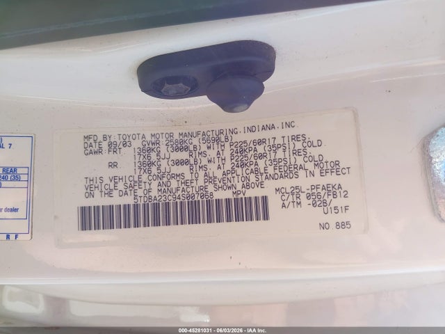 Продажа на аукционе авто 2004 Toyota Sienna Le, vin: 5TDBA23C94S007068, номер лота: 45281031