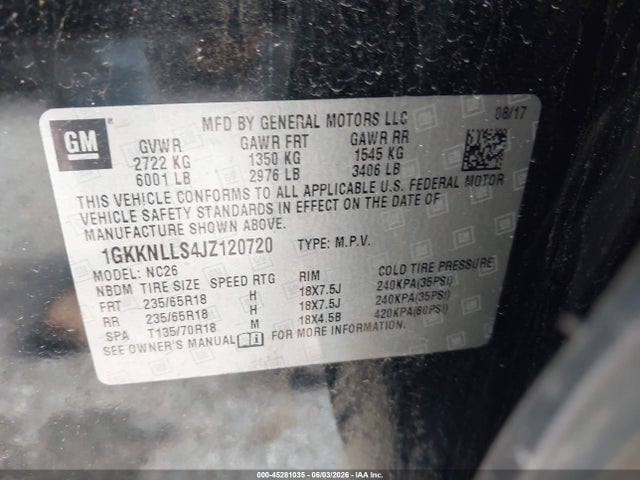 Aukcja sprzedaży 2018 Gmc Acadia Sle-2, vin: 1GKKNLLS4JZ120720, numer aukcji: 45281035