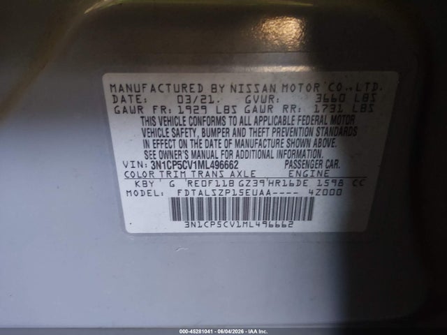 3N1CP5CV1ML496662 Nissan Kicks Sv Xtronic Cvt