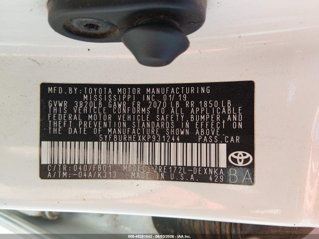 Toyota COROLLA LE 2019 5YFBURHEXKP931244 Image 9