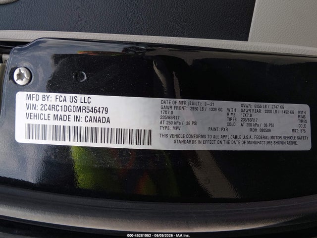 Auction sale of the 2021 Chrysler Voyager Lxi, vin: 2C4RC1DG0MR546479, lot number: 45281052