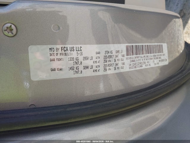 45281065 :رقم المزاد ، 2C4RC1CG7HR512708 vin ، 2017 Chrysler Pacifica Lx مزاد بيع