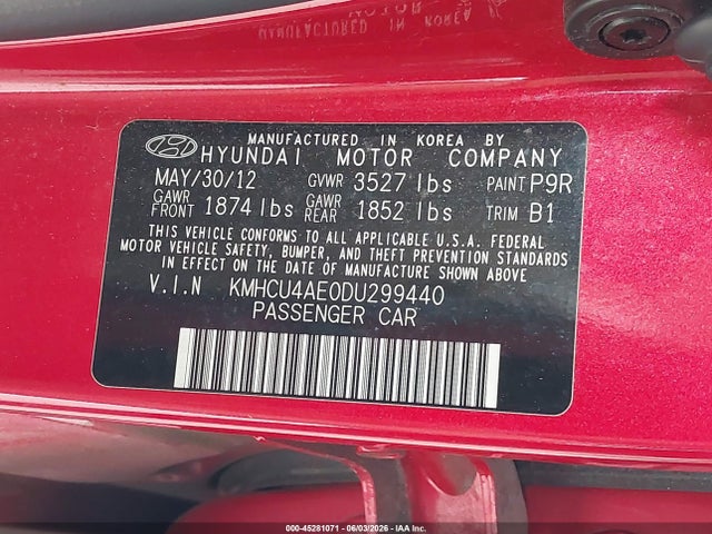 Aukcja sprzedaży 2013 Hyundai Accent Gls, vin: KMHCU4AE0DU299440, numer aukcji: 45281071