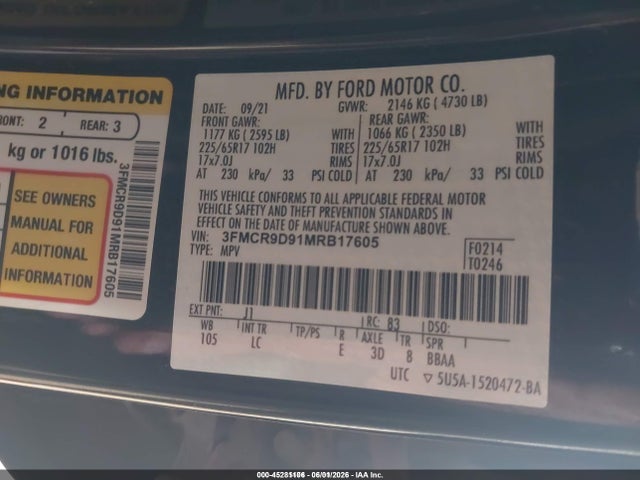 3FMCR9D91MRB17605 Ford Bronco Sport Badlands