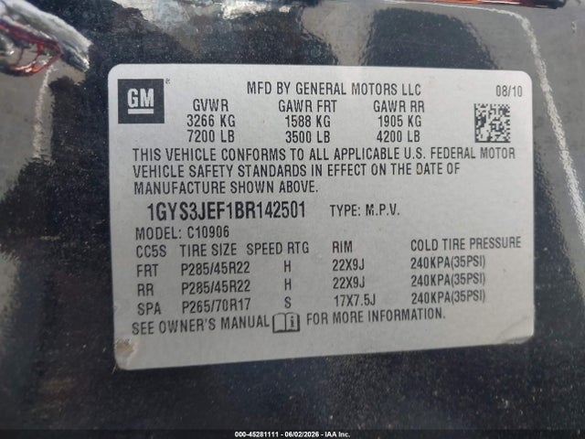 Aukcja sprzedaży 2011 Cadillac Escalade Esv Premium, vin: 1GYS3JEF1BR142501, numer aukcji: 45281111