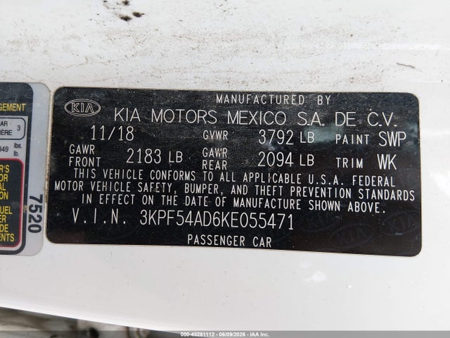 Aukcja sprzedaży 2019 Kia Forte Ex, vin: 3KPF54AD6KE055471, numer aukcji: 45281112