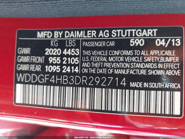 Aukcja sprzedaży 2013 Mercedes-benz C 250 Sport, vin: WDDGF4HB3DR292714, numer aukcji: 45281120