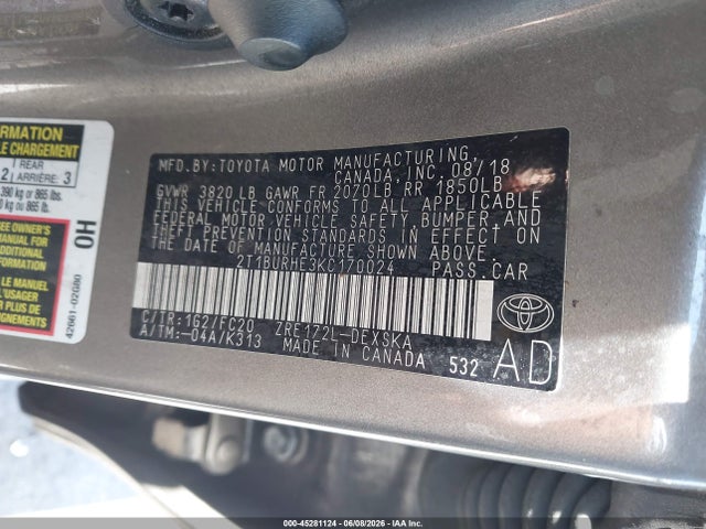 Toyota COROLLA SE 2019 2T1BURHE3KC170024 Image 9