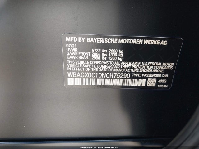 Продажа на аукционе авто 2022 Bmw Alpina B8 Gran Coupe Xdrive, vin: WBAGX0C10NCH75290, номер лота: 45281128