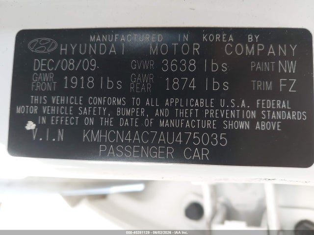 Продаж на аукціоні авто 2010 Hyundai Accent Gls, vin: KMHCN4AC7AU475035, номер лоту: 45281129