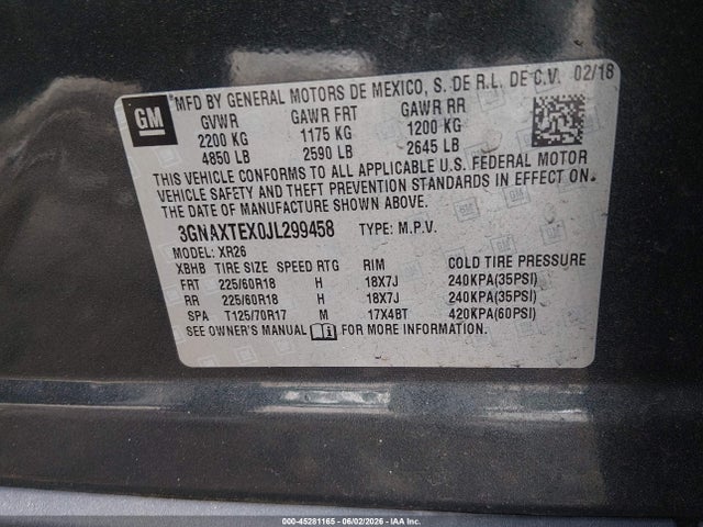 Chevrolet EQUINOX LT 2018 3GNAXTEX0JL299458 Image 9