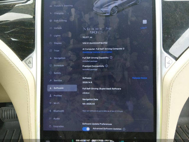 Продажа на аукционе авто 2017 Tesla Model S 100d/60d/75d/90d/p100d, vin: 5YJSA1E22HF184702, номер лота: 45281167