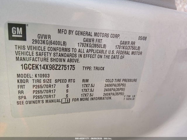 Продажа на аукционе авто 2008 Chevrolet Silverado 1500 Work Truck, vin: 1GCEK14X98Z275175, номер лота: 45281171