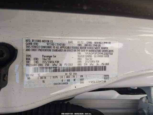 Aukcja sprzedaży 2017 Ford Focus Se, vin: 1FADP3F2XHL222732, numer aukcji: 45281183