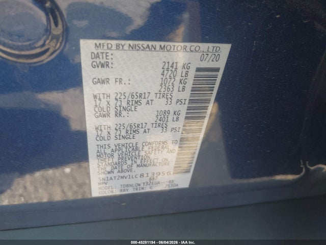 45281194 :رقم المزاد ، 5N1AT2MV1LC813956 vin ، 2020 Nissan Rogue Sv Intelligent Awd مزاد بيع