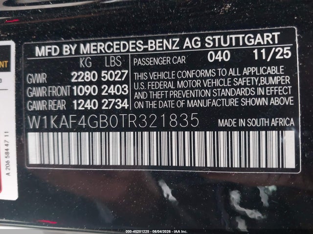 W1KAF4GB0TR321835 Mercedes-Benz C 300