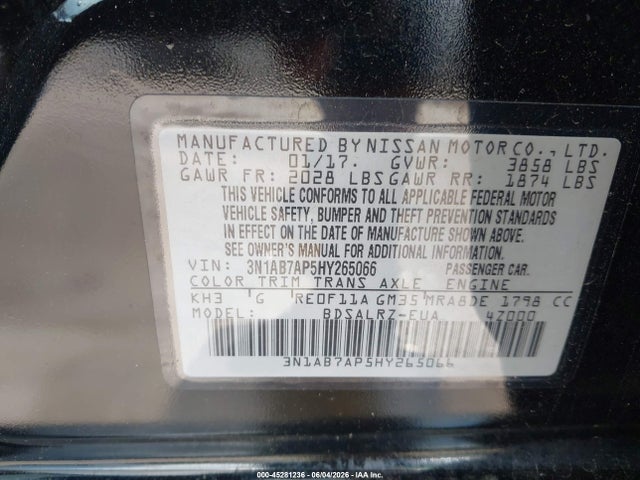 Auction sale of the 2017 Nissan Sentra Sr, vin: 3N1AB7AP5HY265066, lot number: 45281236