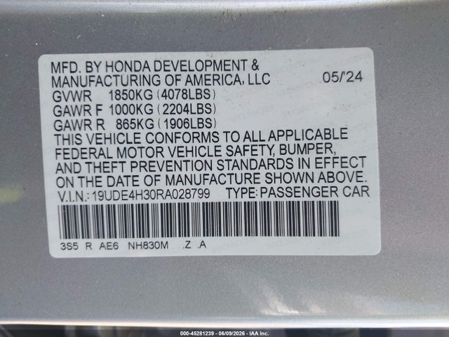 Aukcja sprzedaży 2024 Acura Integra A-spec, vin: 19UDE4H30RA028799, numer aukcji: 45281239