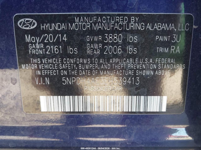 Aukcja sprzedaży 2014 Hyundai Elantra Se, vin: 5NPDH4AE3EH539413, numer aukcji: 45281244