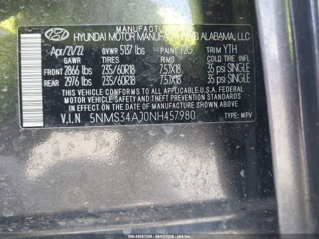 Hyundai Santa Fe Sel 2022 5NMS34AJ0NH457980 Image 9