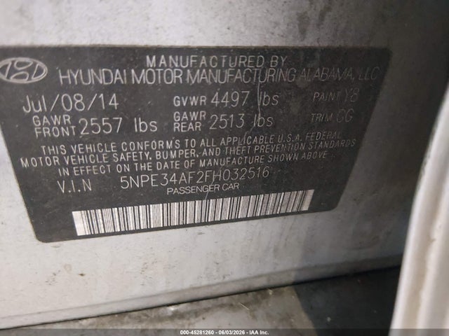 2015 Hyundai Sonata Sport მანქანა იყიდება აუქციონზე, vin: 5NPE34AF2FH032516, აუქციონის ნომერი: 45281260
