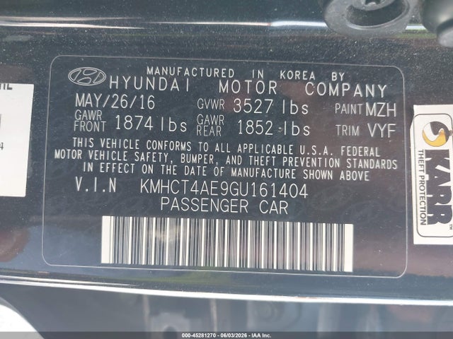 Продаж на аукціоні авто 2016 Hyundai Accent Se, vin: KMHCT4AE9GU161404, номер лоту: 45281270