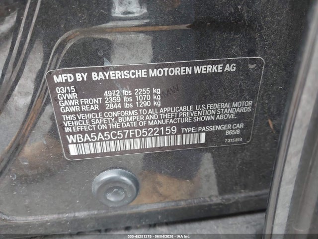 Aukcja sprzedaży 2015 Bmw 528i, vin: WBA5A5C57FD522159, numer aukcji: 45281275