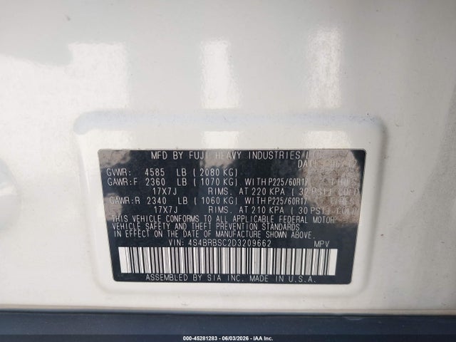 Продаж на аукціоні авто 2013 Subaru Outback 2.5i Limited, vin: 4S4BRBSC2D3209662, номер лоту: 45281283
