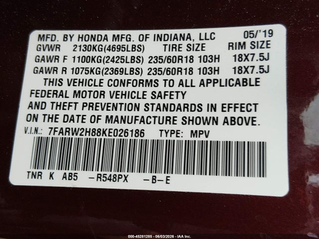 Honda Cr-v Ex-l 2019 7FARW2H88KE026186 Image 9