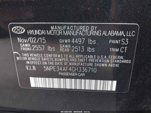 Hyundai Sonata Sport 2016 5NPE34AF4GH336710 Image 9