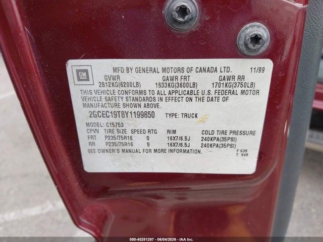 Aukcja sprzedaży 2000 Chevrolet Silverado 1500 Ls, vin: 2GCEC19T8Y1199850, numer aukcji: 45281297