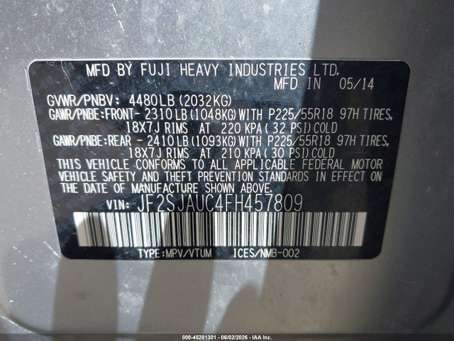JF2SJAUC4FH457809 Subaru Forester 2.5i Touring